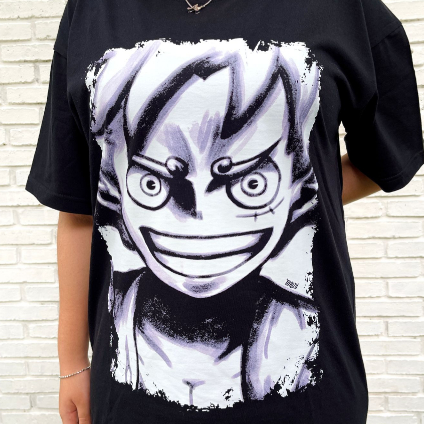 TORIZU Tshirt Luffy God Nika Brush Black Anime Manga One Piece Premium