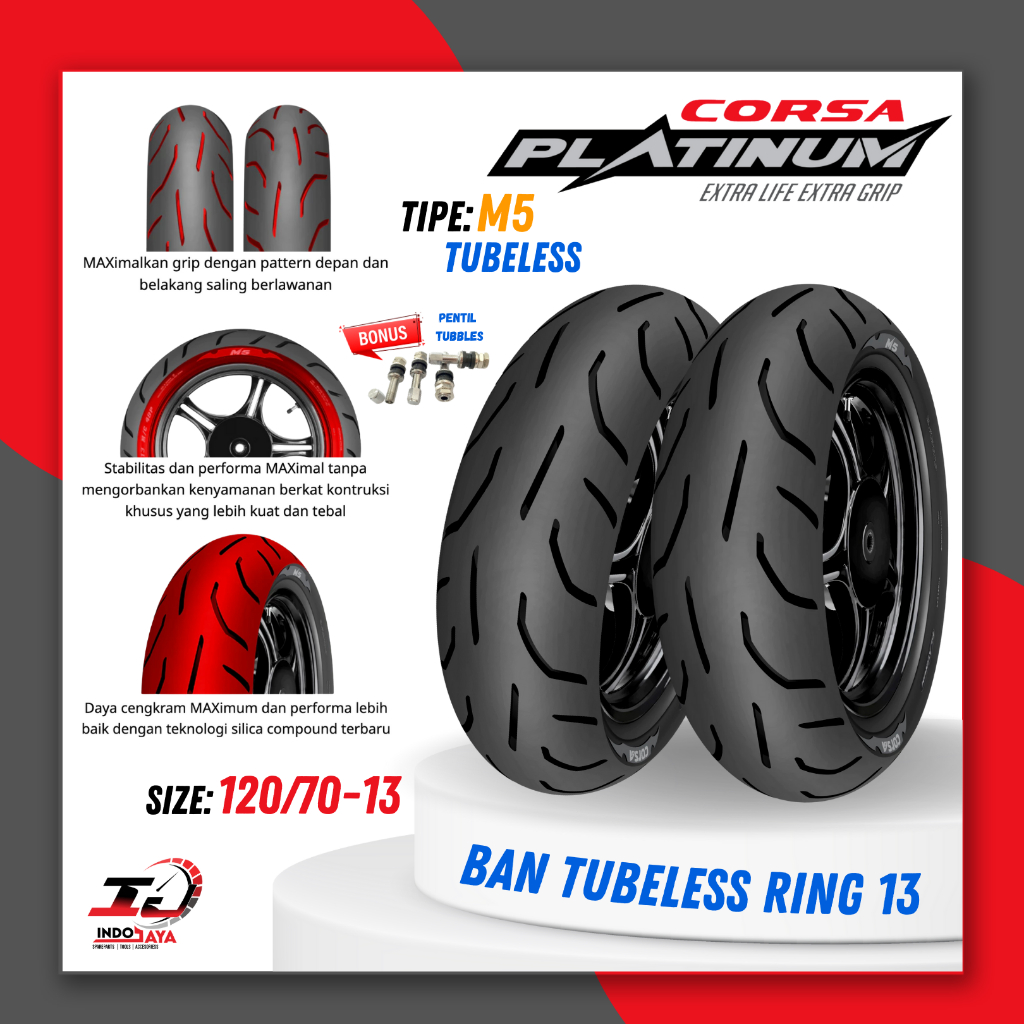 [BAYAR DI TEMPAT] BAN CORSA TUBELESS PLATINUM M5 RING 13 / BAN LUAR M-5 / M 5 (120/70-13) BAN MOTOR 