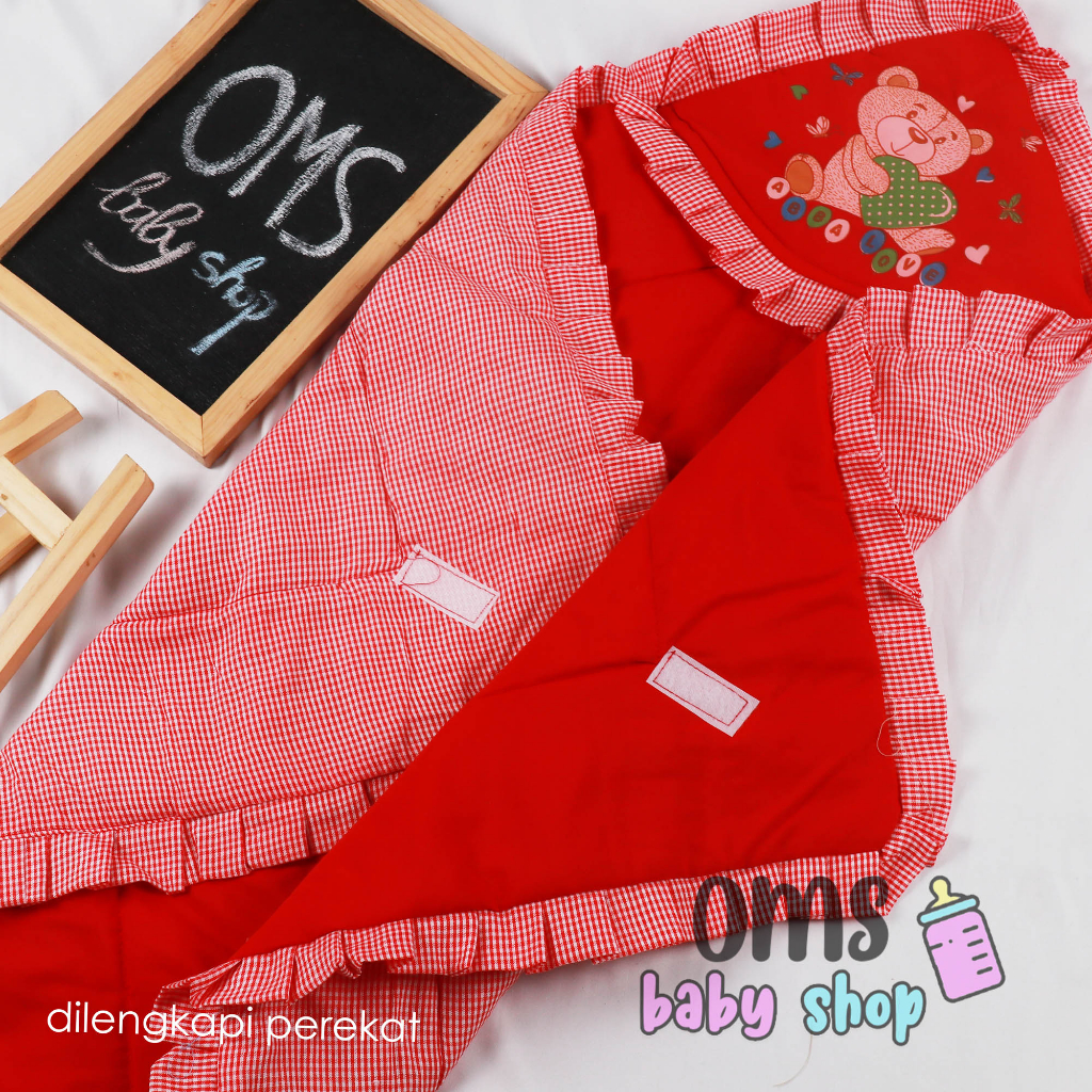 FREE TAS PLASTIK! Selimut Bayi Bahan Katun size jumbo (72x72 cm) dilengkapi perekat dan penutup kepala / Selimut Topi Bayi