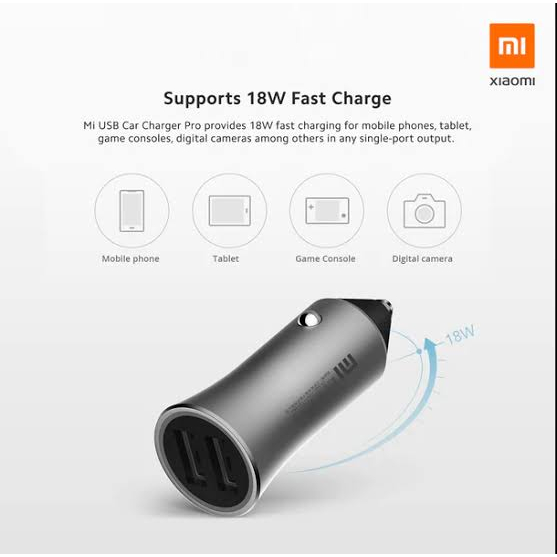 Mi Car Charger Pro 18W Dual USB Port - Pengisi Daya Mobil USB - Aluminium