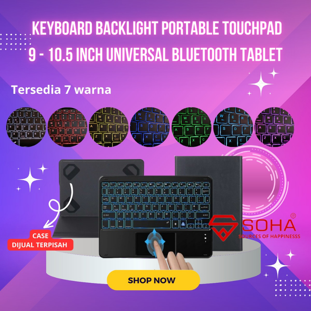 KYB-028 Keyboard Universal Ada Backlight Portable Touchpad 9 - 10.5 INCH Bluetooth Tablet for Windows Smartphone Samsung Huawei Android IOS Ipad Wireless