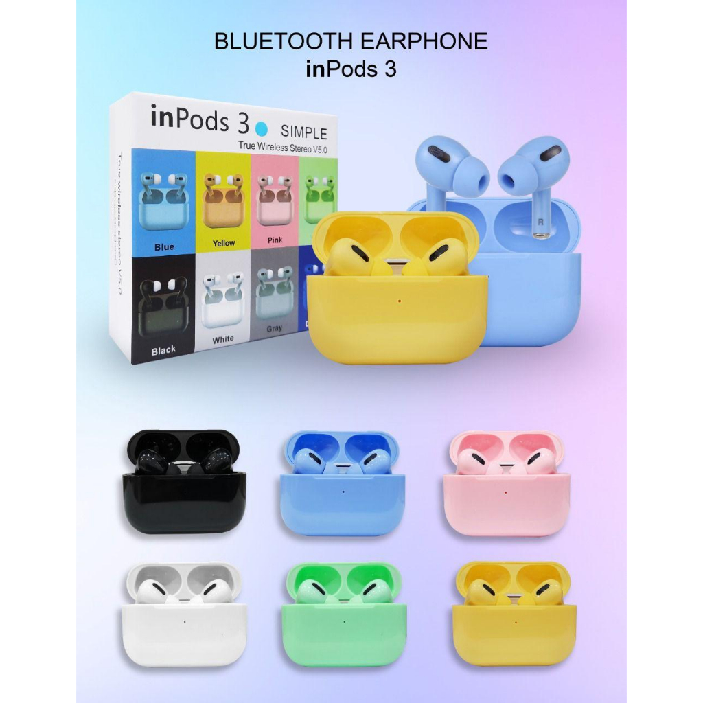 Inpods 3 Simple / Headset Bluetooth Airpods Pro Macaron NEW