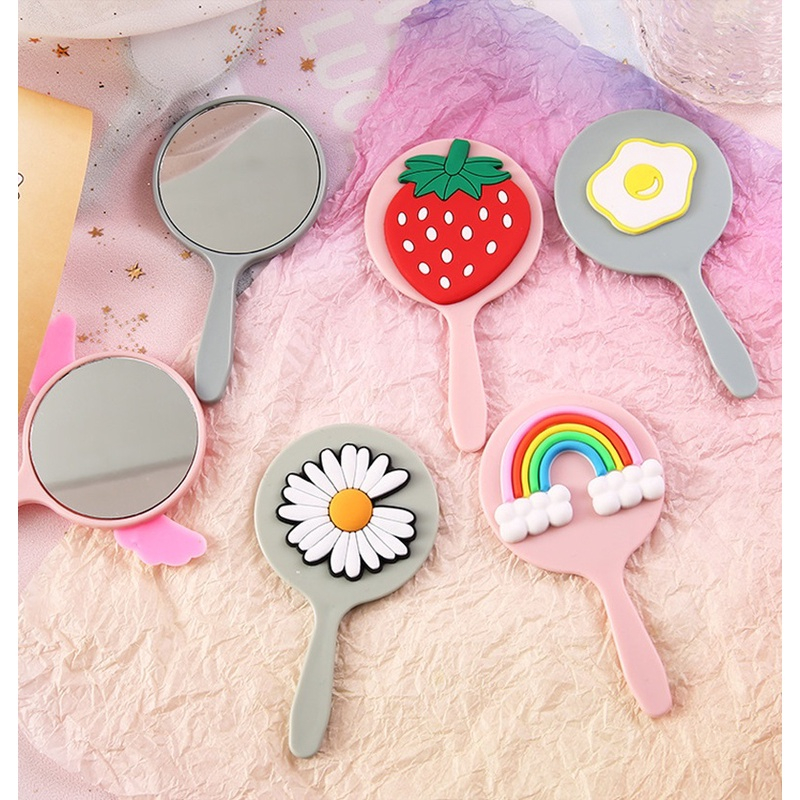 Cermin Gagang Bulat Karakter Kaca Cermin Make Up Mini Kaca Gagang Travelling Motif Lucu Kaca Mini Travel Size