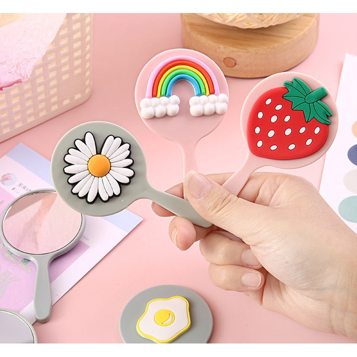 Cermin Gagang Bulat Karakter Kaca Cermin Make Up Mini Kaca Gagang Travelling Motif Lucu Kaca Mini Travel Size