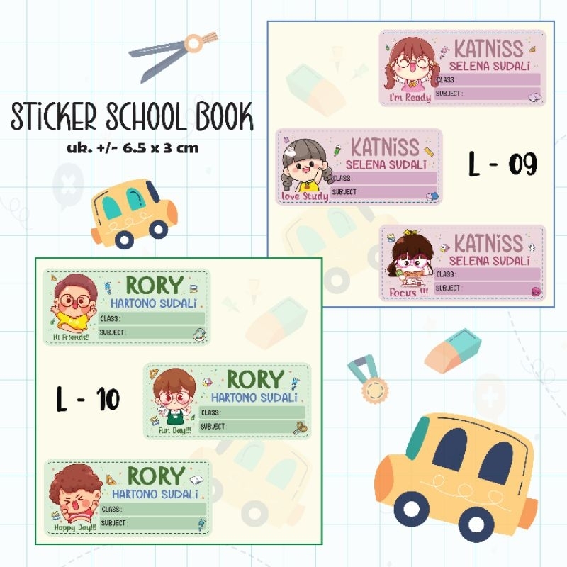 

(15pcs /18pcs - 3 Design) Stiker Label Buku Pelajaran Sekolah Anak 1 set / Doff (bisa tulis bolpen/pensil) / tidak anti air