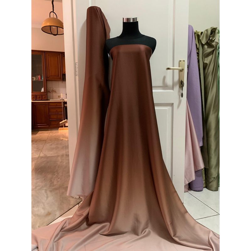 Bahan Kain Satin Armani Silk Gradasi Ombre Gradien 2 tone warna Milo Latte