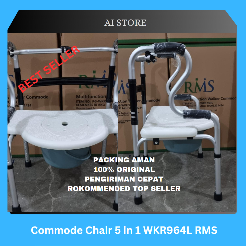 Kursi mandi lansia 5 in 1 WKR964L RMS / Multifunction Shower Chair Commode Chair / Walker 5 in 1 Exclusive