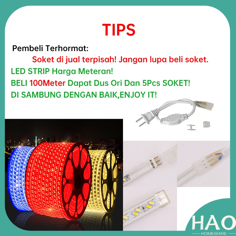 lampu led strip selang 5050 SMD AC 220v meteran indoor dan outdoor -