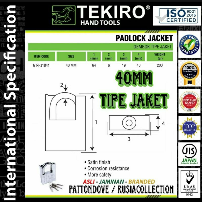 GEMBOK TEKIRO JAPAN ORI 40MM 50MM 60MM 70MM KUNCI PAGAR SEPEDA DENGAN UKURAN LEHER PANJANG DAN PENDEK PADLOCK SHORT / GEMBOK PADLOCK  JACKET