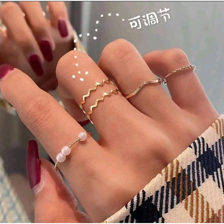 CINCIN PERAK WANITA 5PCS FASHION AKSESORIS CINCIN MANIS DIJARI