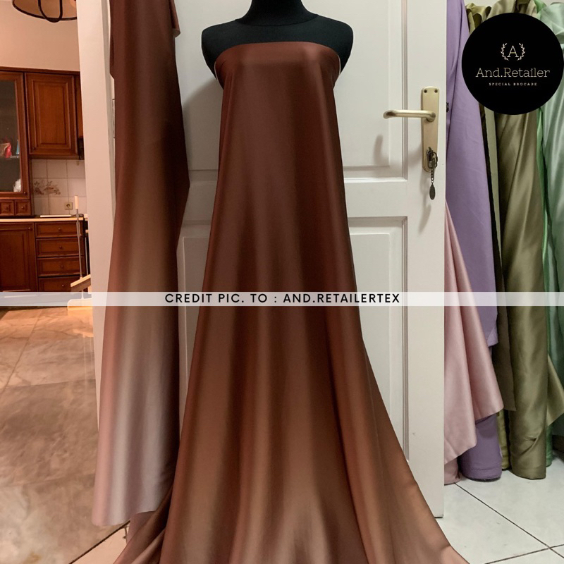 Bahan Kain Satin Armani Silk Gradasi Ombre Gradien 2 tone warna Milo Latte