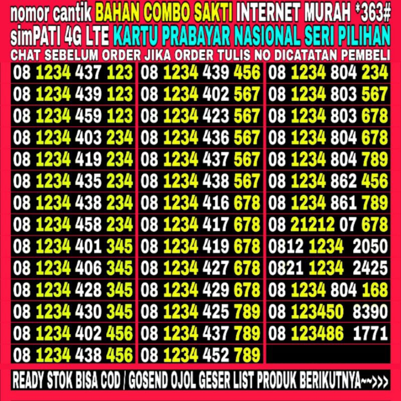 Nomor Cantik Bahan internet murah Combo Sakti simPati 4G LTE kartu perdana nasional