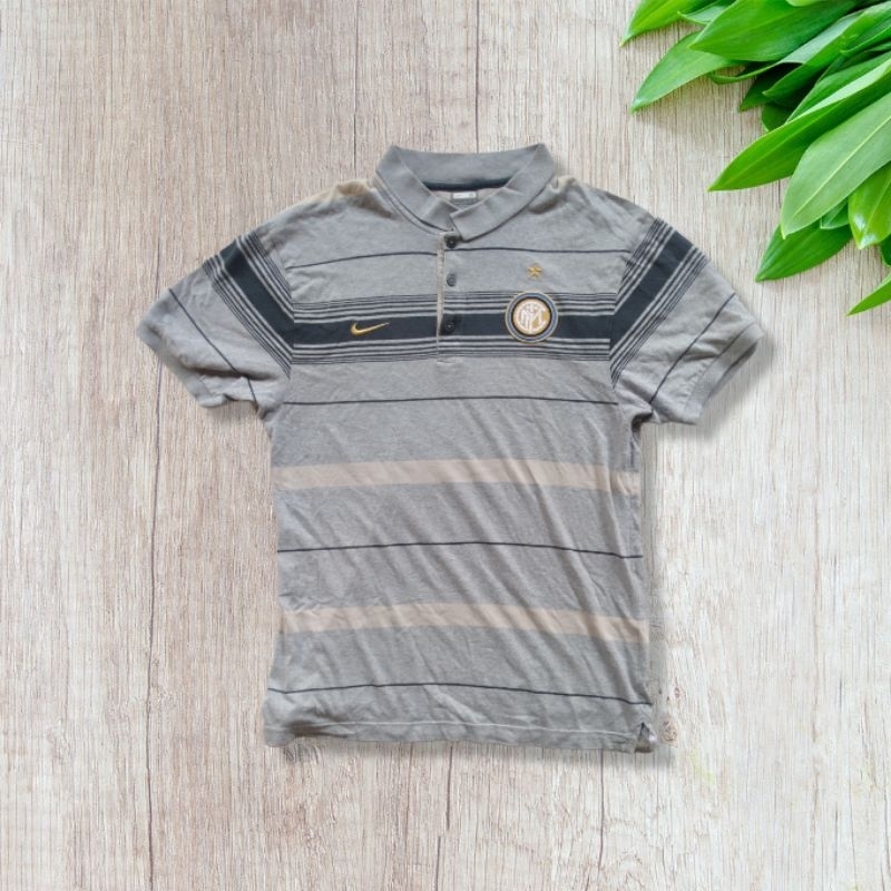 Polo Shirt Kaos Kerah Salur Nike Inter Milan FC Second Seken Original