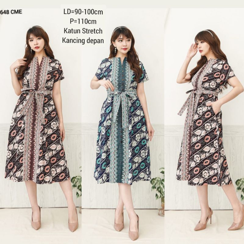 DRESS BATIK MEINI TERUSAN KERJA KANTOR WANITA MODERN 648 151 GAUN CEWEK CASUAL FASHION