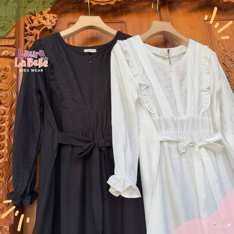 Gamis Hitam Putih Ayura Polo Linen Laurakidshop 7 Tahun - Dewasa