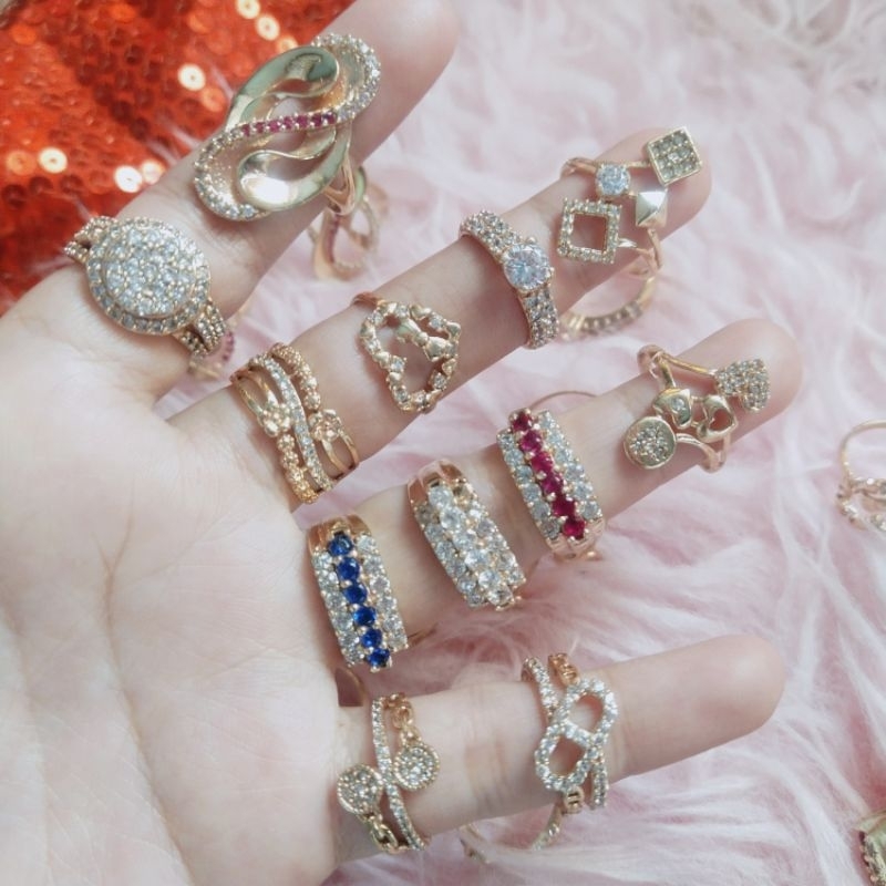 Emas Swasa Cincin Lapis Emas Full Permata EDISI TERBATAS Bulat Mewah Luntur Kuning Selamanya