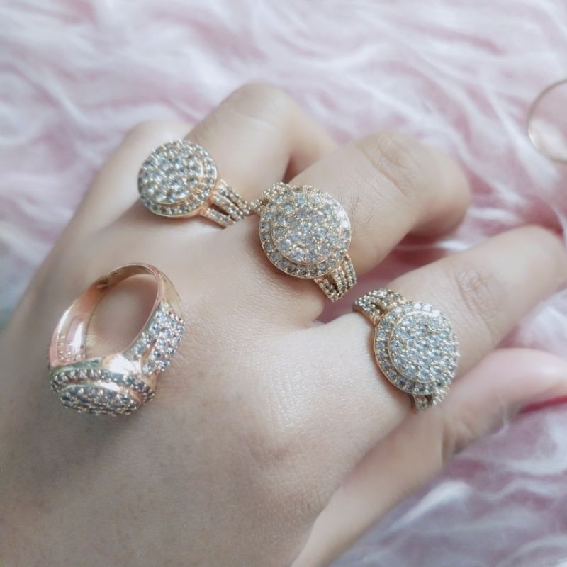 Emas Swasa Cincin Lapis Emas Full Permata EDISI TERBATAS Bulat Mewah Luntur Kuning Selamanya