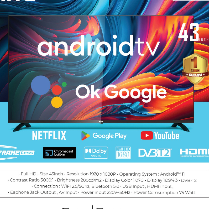 LED TV ANDROID MITO 4388 FULL HD SMART DIGITAL 43&quot; INC NEW!!