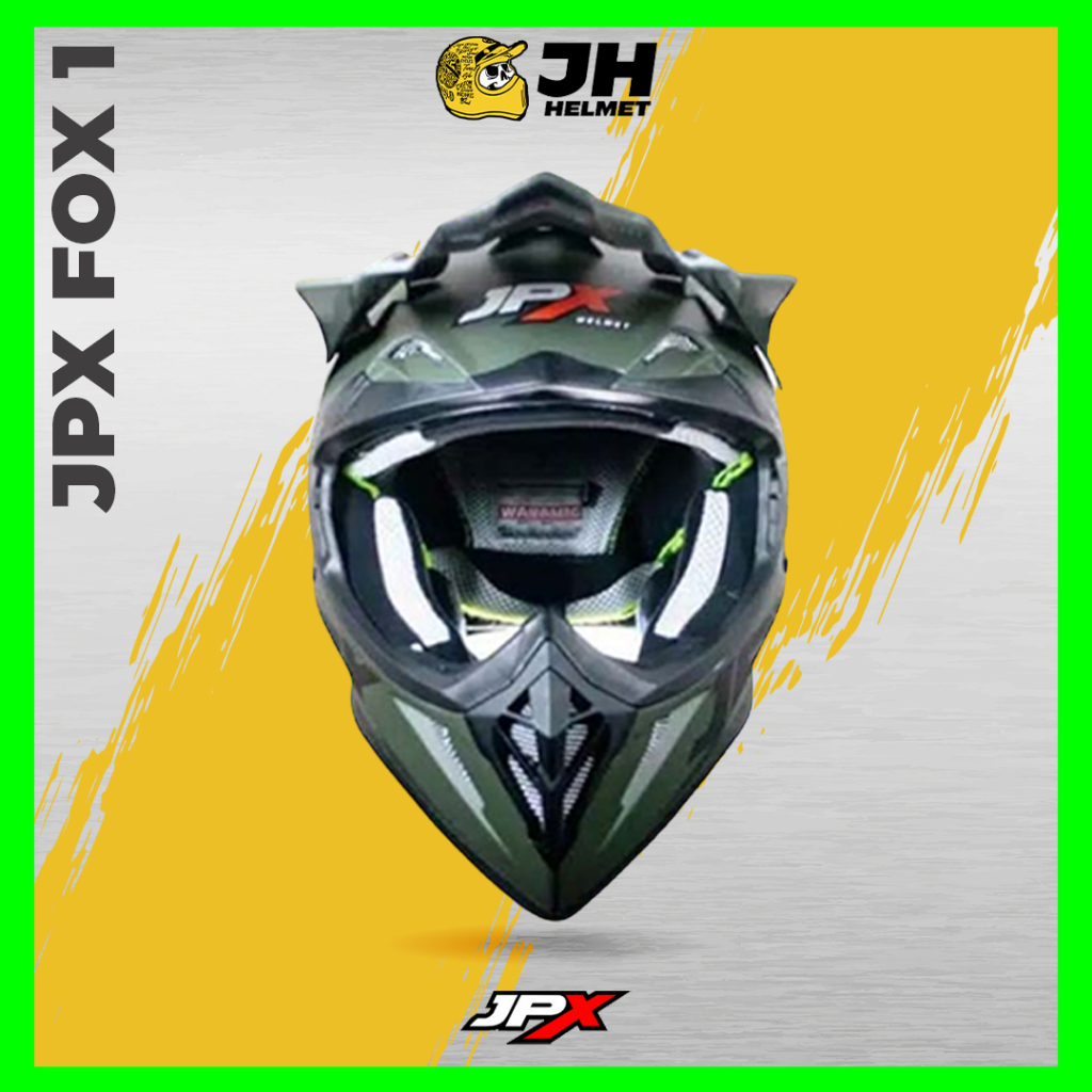 Helm JPX Cross Fox1 Solid Green Doff | Fox 1 Trail | Helm Full Face | JUAL HELM