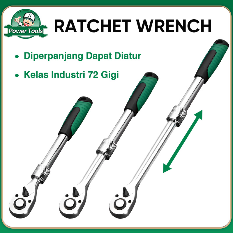 ISKU Gagang Rachet Wrench 1/2 72gigi Panjang 30-43cm Adjustable Kunci Sok Ratchet CR-V Diperpanjang Dapat Diatur