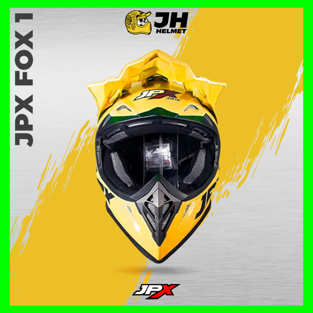 Helm JPX Cross Fox1 Solid Yellow Fluo Gloss | Fox 1 Trail | Helm Full Face | JUAL HELM