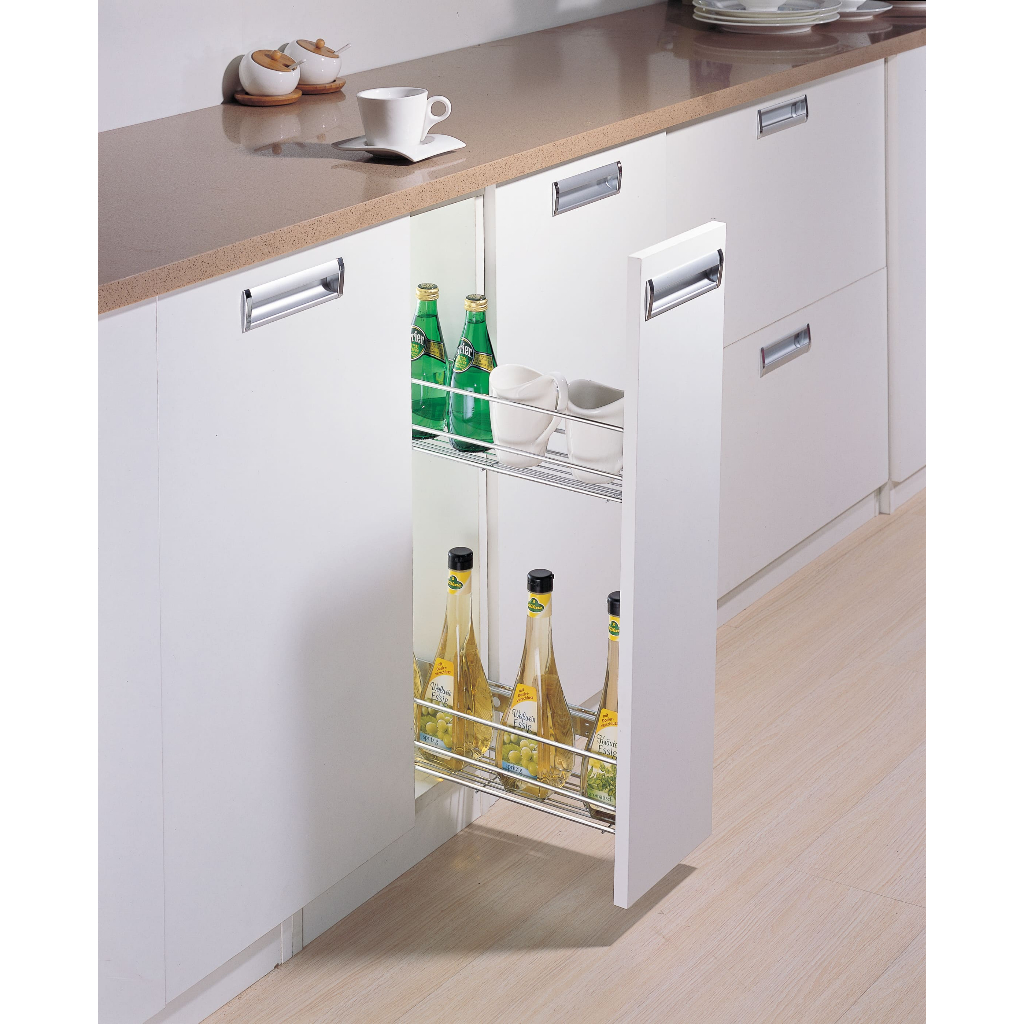 Rak Botol Tarik dan Gelas Chrome Steel / Rak Botol 2 Susun / Rak kitchen set lemari bawah ORI WELL P