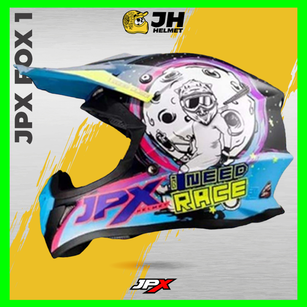 Helm JPX Cross Fox1 X21 Need Race Black Doff | Fox 1 Trail | Helm Full Face | JUAL HELM