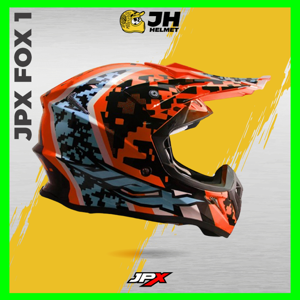 Helm JPX Cross Fox1 X24 Camo Red Fluo Doff | Fox 1 Trail | Helm Full Face | JUAL HELM