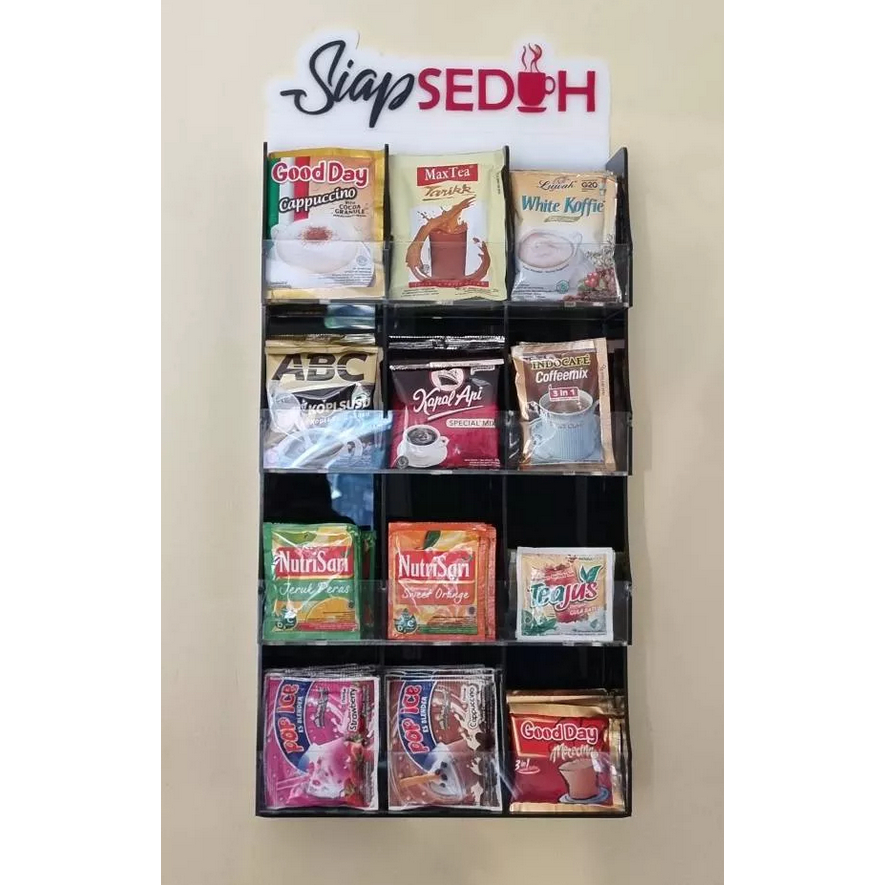 Rak Kopi Akrilik Sachet Display Siap Seduh Hanging 12
