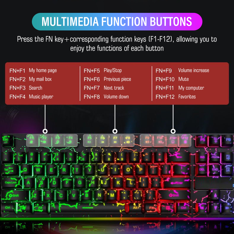 【COD】Viqoo D500 Cool Crack Game Backlit Keyboard Mouse G12 RGB Mechanical USB Cable Keyboard dan Mouse - KM03