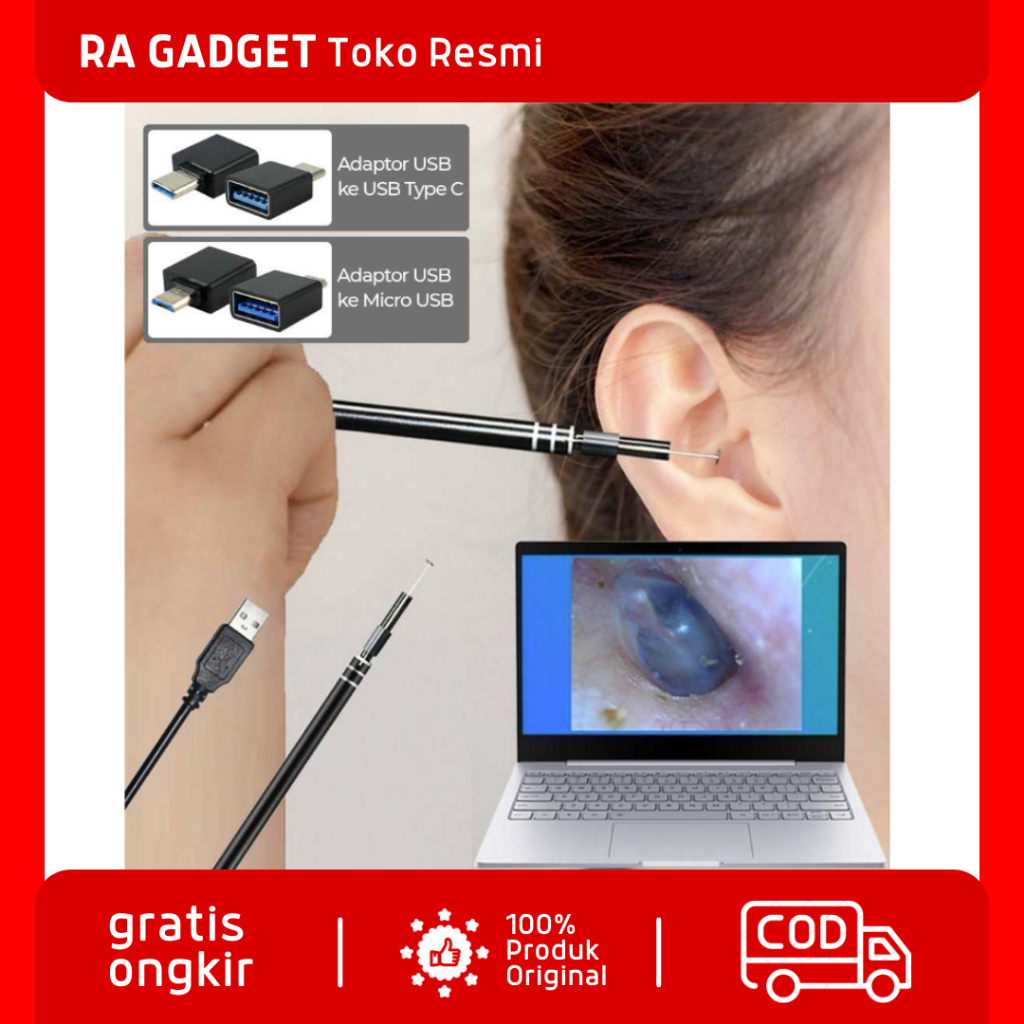 Kamera Endoskopi Pembersih Telinga HD Endoscope USB 2.0 MP / Kamera Endoskop Endoskopi Android Pembe