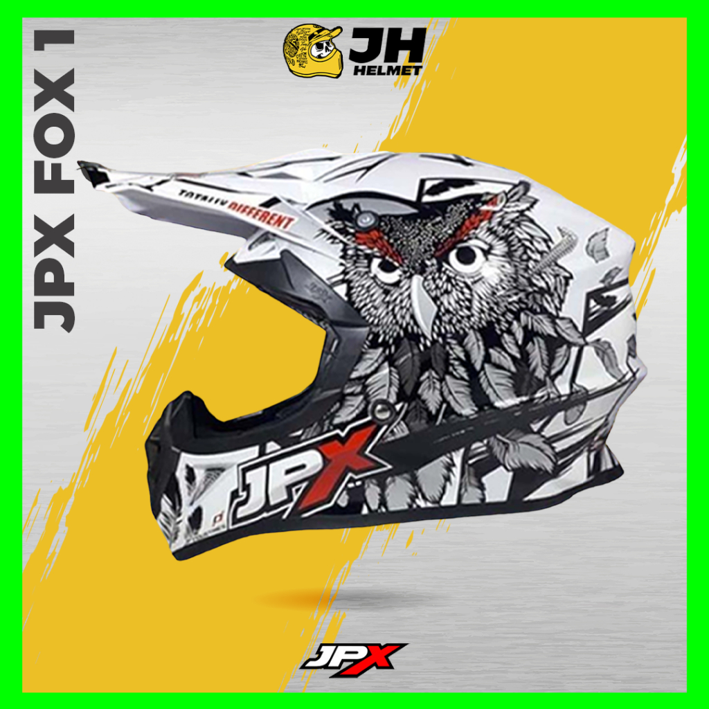 Helm JPX Cross Fox1 X13 Owl Luky Seven Pearl White Glossy | Fox 1 Trail | Helm Full Face | JUAL HELM