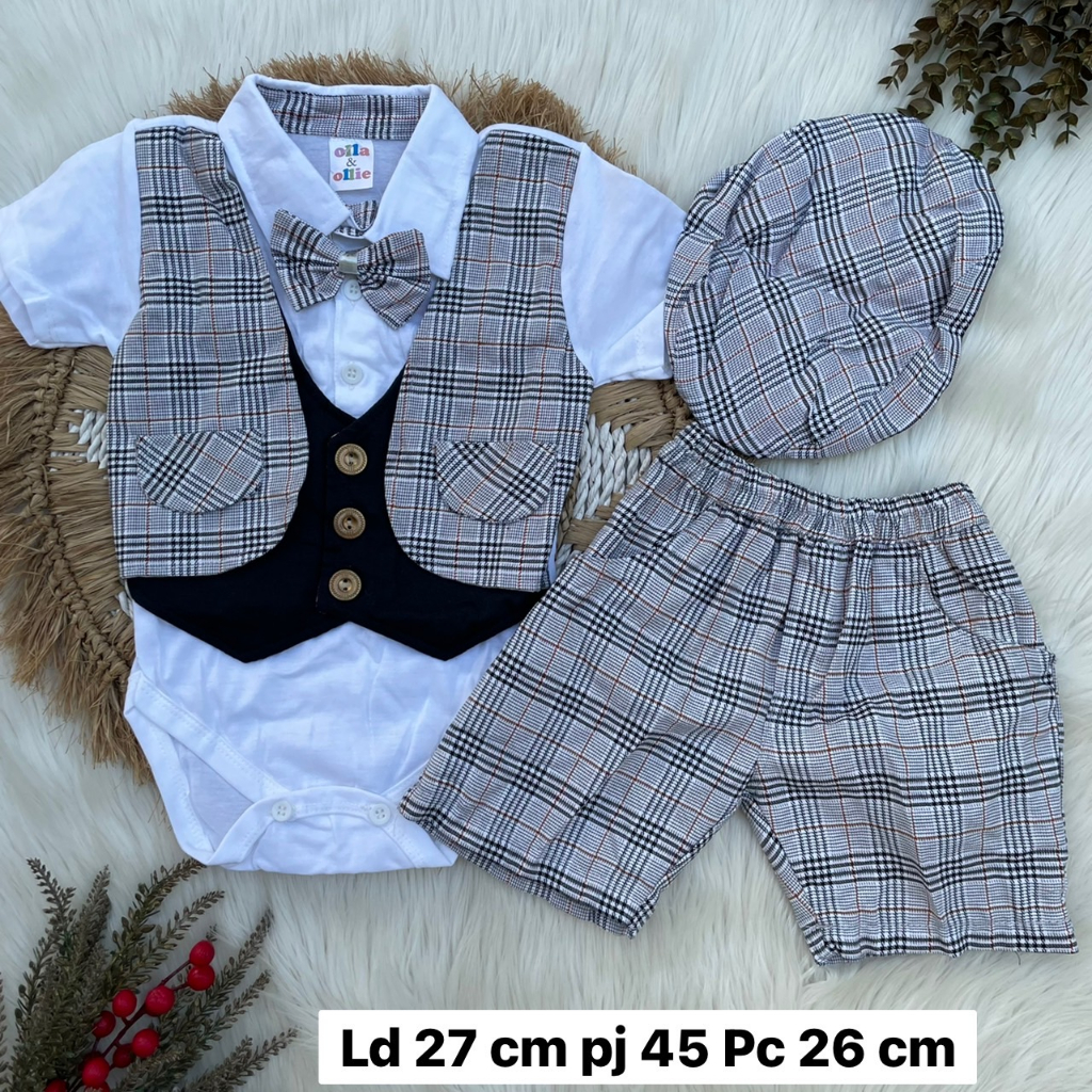 Baju Bayi Laki laki Setelan Jumper celana topi motif kotak ootd