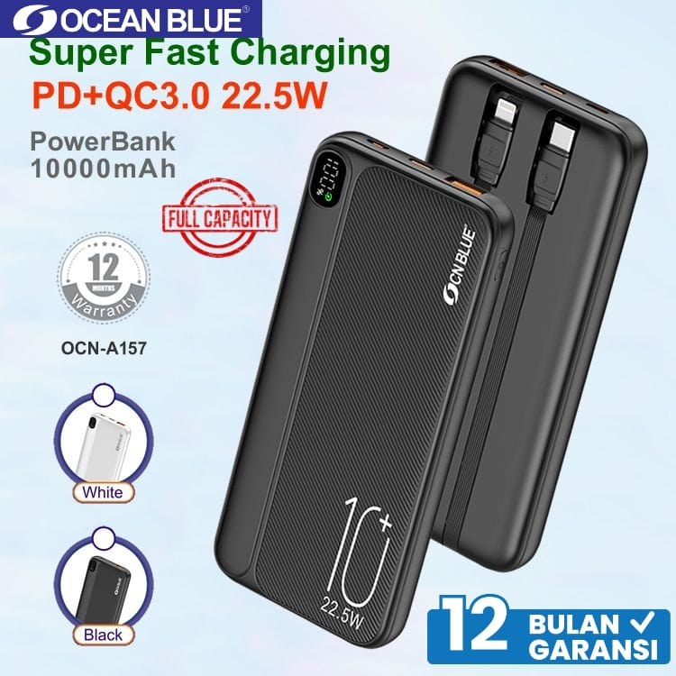 Ocean Blue OCN Power Bank 10000 20000 30000 mAh USB Cable Built in PD 22.5W QC 3.0 Super fast Charging PowerBank