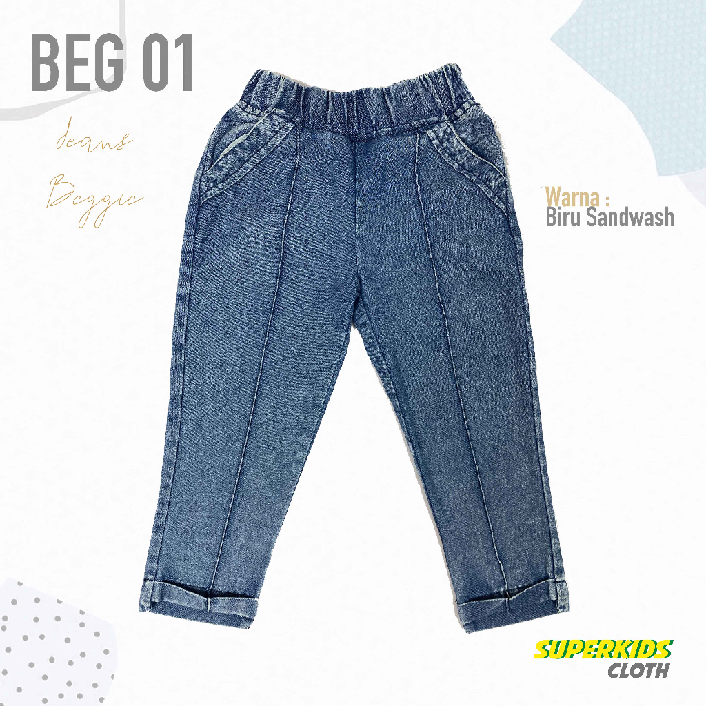 CELANA ANAK PEREMPUAN JEANS NEVY PANJANG MODEL BEGGIE  WARNA BIRU SANDWASH SUPERKIDS 1 - 10 TAHUN