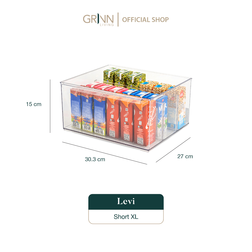 GRINN LIVING Levi Short Large Storage Organizer Kotak Bening / Transparan / Wadah / Tempat Penyimpanan Snack / Cemilan / Bumbu Dapur / Serbaguna / Aesthetic