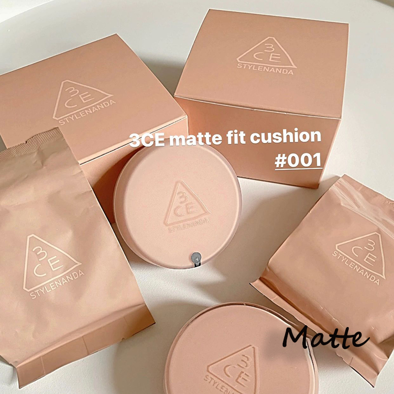 3CE Matte fit cushion #001-Warm Ivory/#002-Soft Nude 30gr（Sudah termasuk refill）