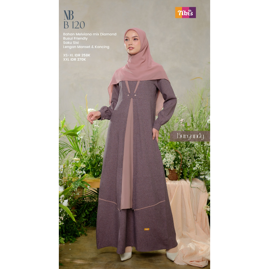 Nibras Gamis NB B120 Bahan Melviano Mix Diamond Dress Fashion Muslimah Simpel Kekinian bisa COD