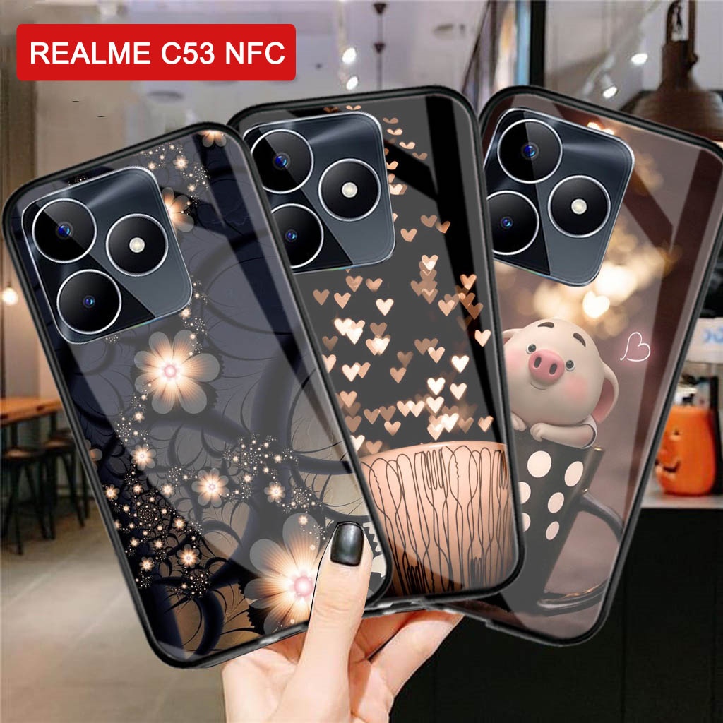 Softcase Glass Kaca REALME C53 NFC Terbaru [M156] Motif Flower - Case Hp Realme C53 NFC - Casing HP 