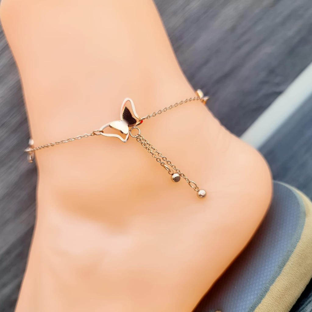 Gelang kaki titanium wanita model kupu juntai