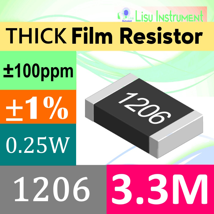 3.3MΩ 1206 3216(mm) ±1% THICK Film SMD Resistor 250mW 3.3M 3M3