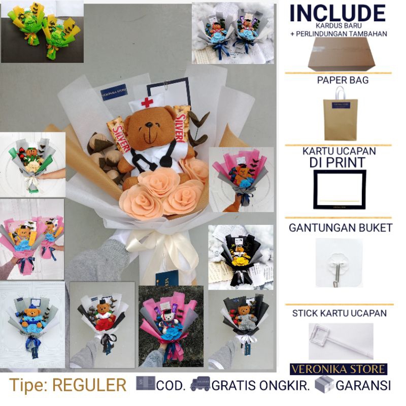 BUKET BUNGA WISUDA – WATU -  BONEKA PROFESI POLISI TNI PASKIBRA KELAUTAN DOKTER PERAWAT SMA -  VERON