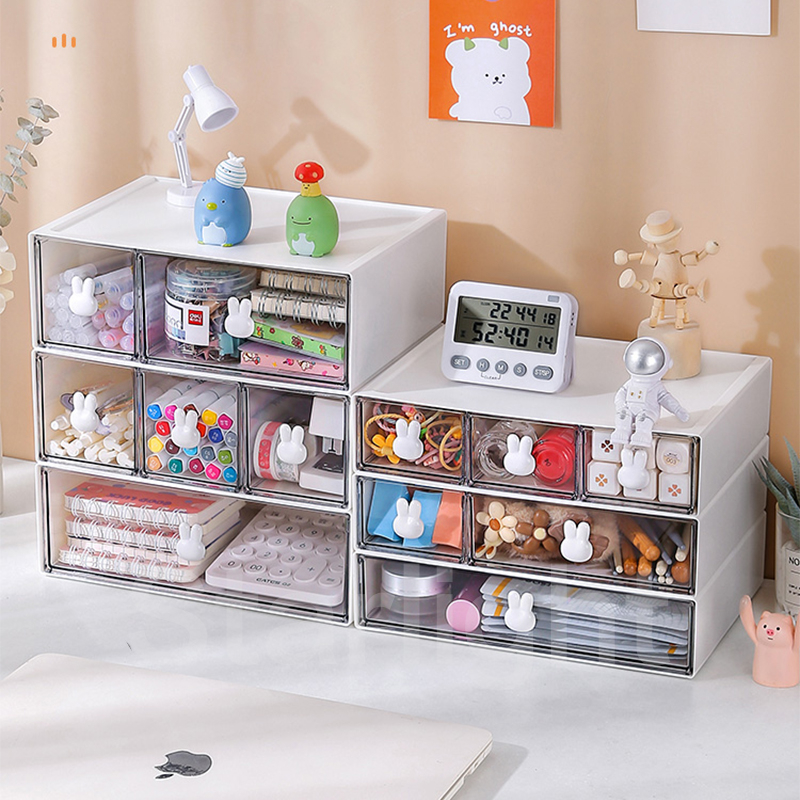 Starlight Rak Meja Kelinci Laci Penyimpanan Susun Serbaguna Desktop Drawer Rak Alat Tulis Stationery Kotak Pensil Mini Storage Box Rak Kosmetik Laci Meja Kerja Aesthetic HSB688