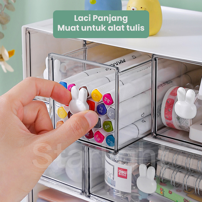 Starlight Rak Meja Kelinci Laci Penyimpanan Susun Serbaguna Desktop Drawer Rak Alat Tulis Stationery Kotak Pensil Mini Storage Box Rak Kosmetik Laci Meja Kerja Aesthetic HSB688