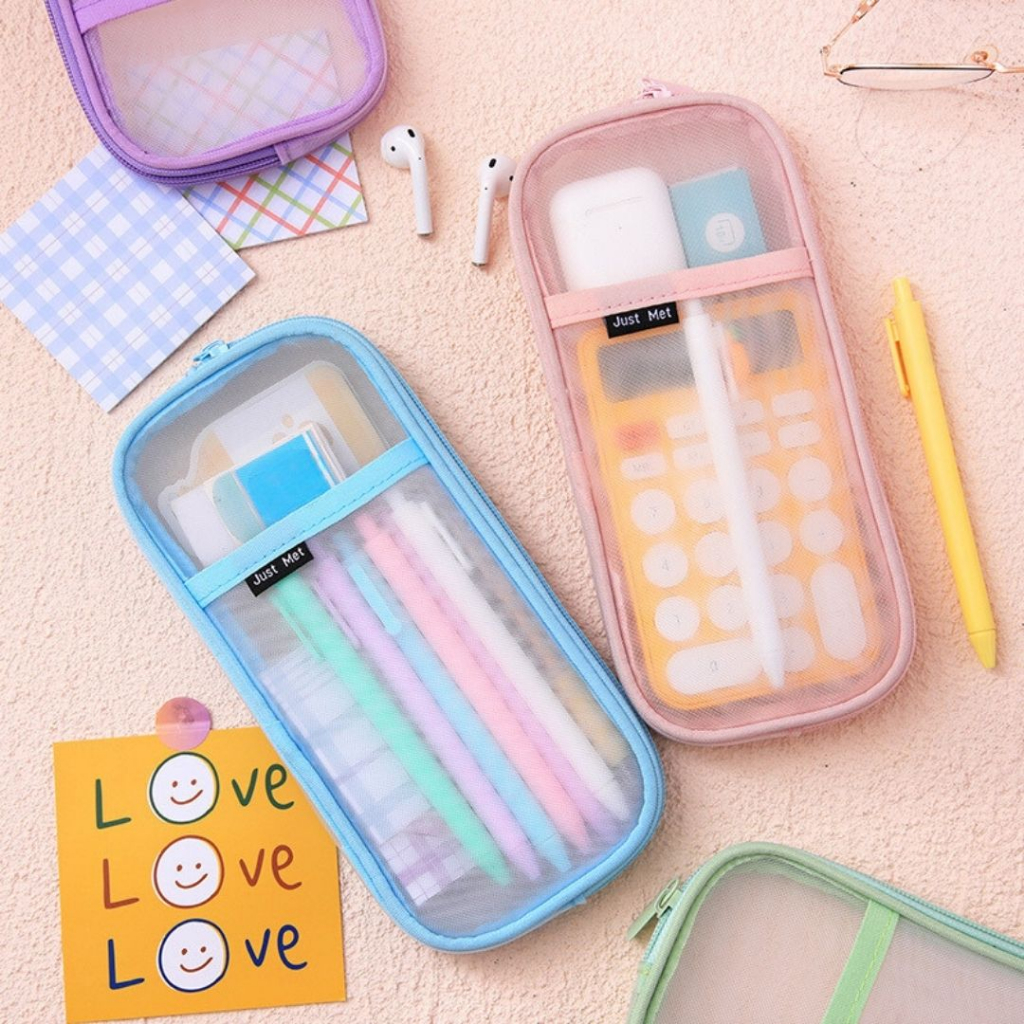 

TOPER Kotak Pensil Jaring Transparant Lucu Macaroon Pastel Tempat Alat Tulis Kapasitas Besar Multifungsi Estetik Aesthetic