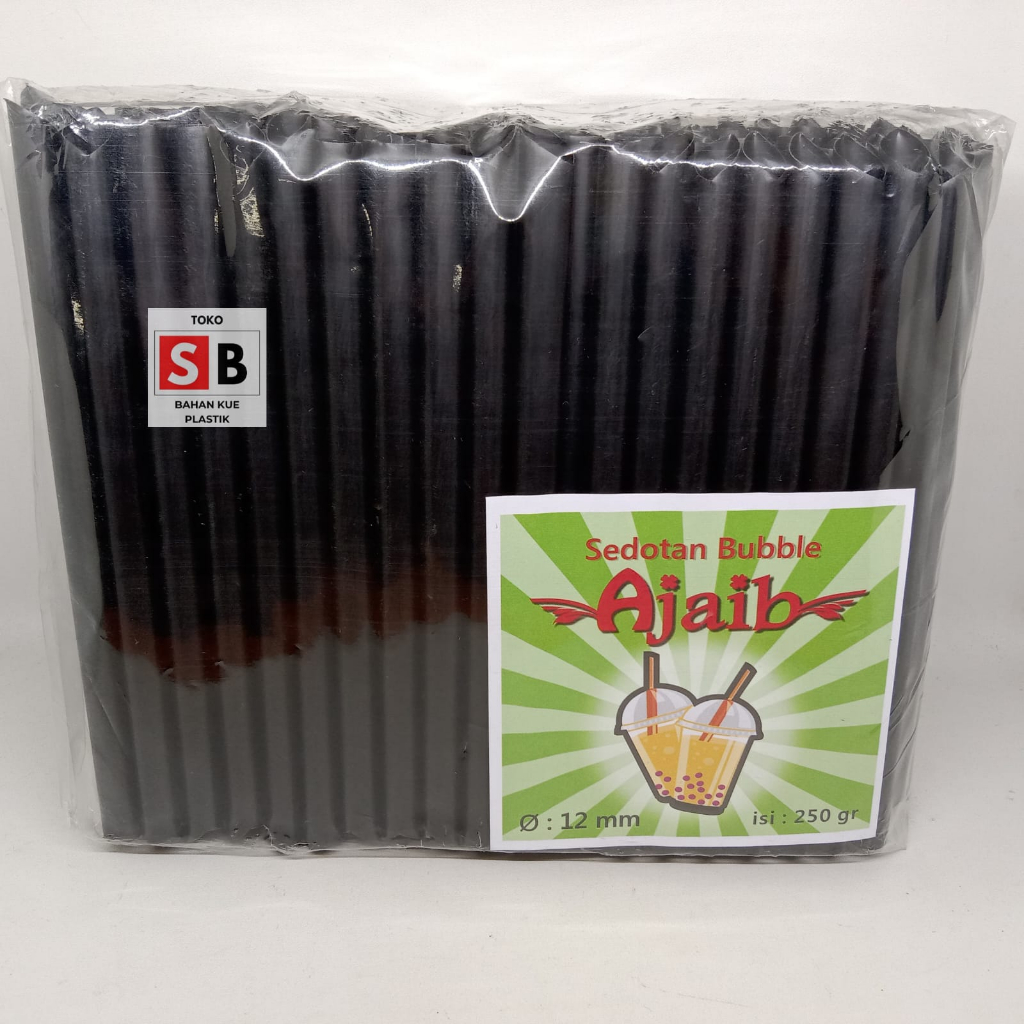 SEDOTAN PLASTIK WARNA HITAM BUBBLE/ SEDOTAN BOBA 1PACK/ SEDOTAN STERIL 250GR