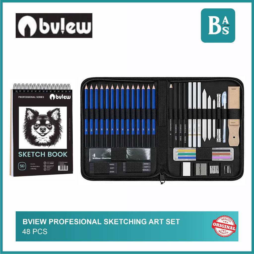 

BVIEW 100% Original - Profesional Sketching Art Set 48 Pcs - Peralatan Melukis - Bali Art Supplies