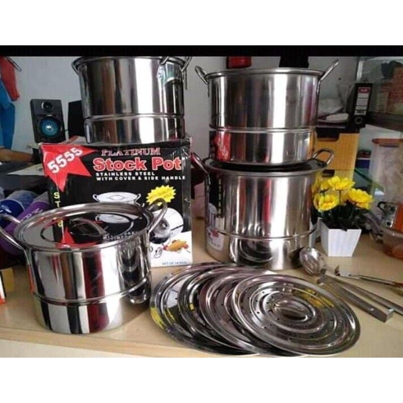 Panci Dandang Tebal Set 555t Platinum STEAMER Stock Pot 4 Set Tapi Ada 1 Panci Sedikit Penyot