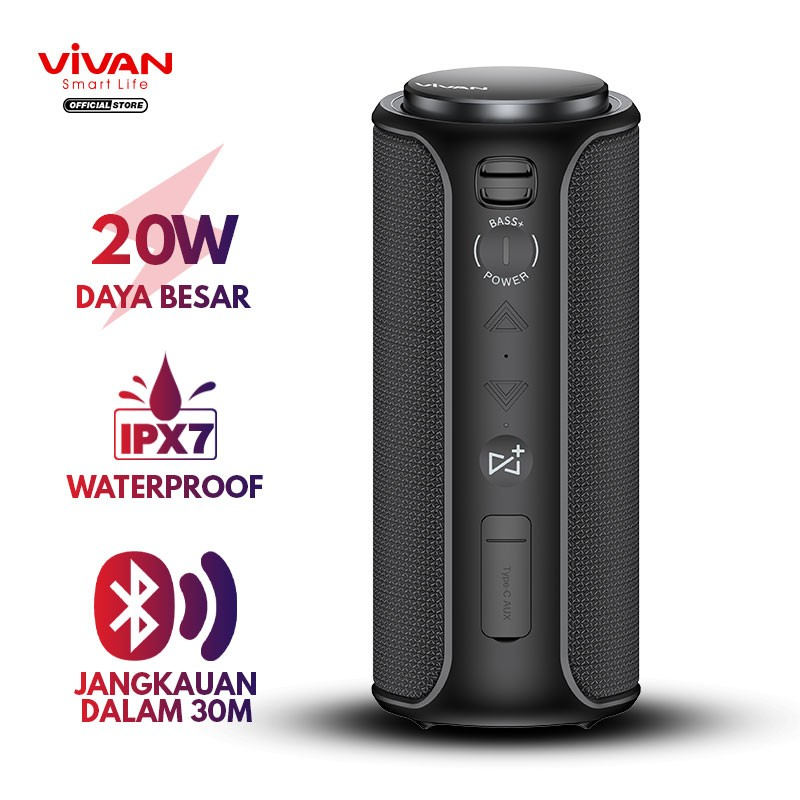 VIVAN Bluetooth Speaker VS30 Portable Waterproof IPX7 Subwoofer 20W - Hitam