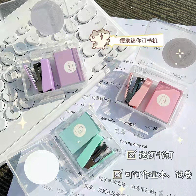 

Stapler Set Mini Staples Perlengkapan Kantor 2 in 1 Cute Macaron Color